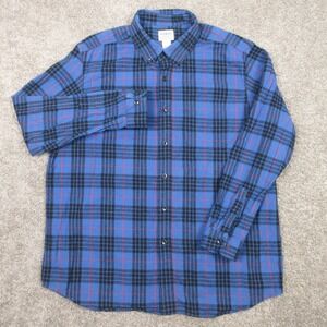 LL Bean Shirt Mens XL Blue Plaid Twill Flannel Outdoor Workwear Cotton Button Up